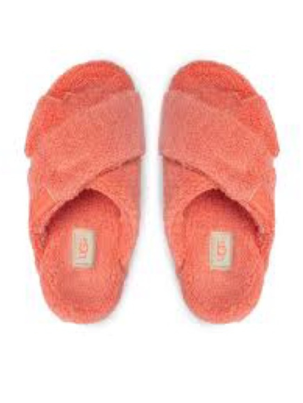 UGG Fuzz Sugar Terry Crisscross Slide Slippers Coral- 10